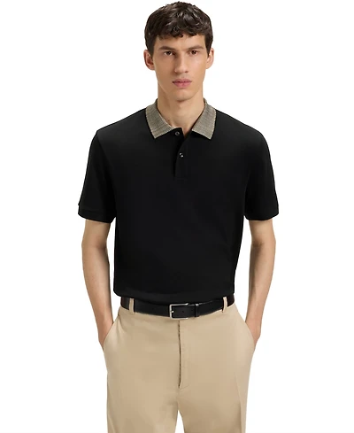 Boss by Hugo Men's Patterned Collar Pima-Cotton Polo Shirt