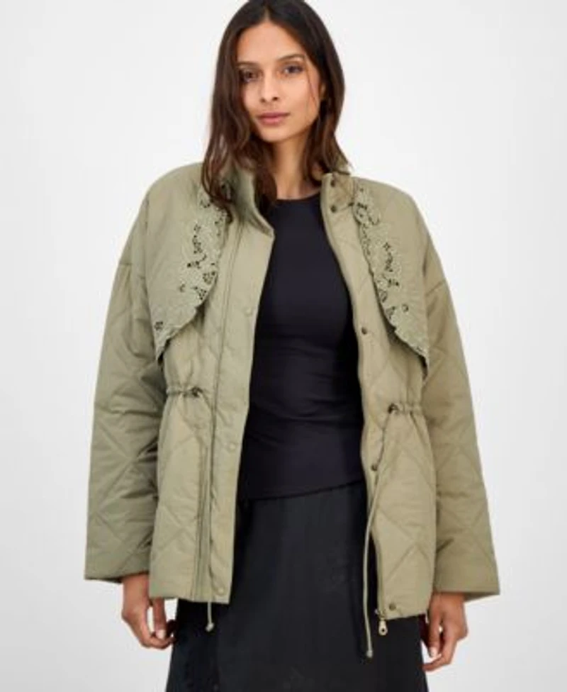 Now This Womens Cutwork Quilted Jacket Pxs Xxl Macys Exclusive