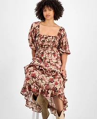 And Now This Women's Ruffle-Trim Puff-Sleeve Maxi Dress, Macy's Exclusive
