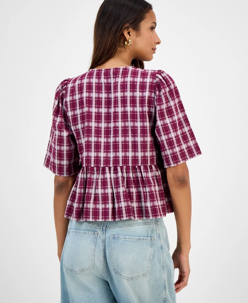 And Now This Women's Plaid Tie-Front Peplum Top, Macy's Exclusive