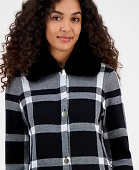 Kasper Women's Plaid Faux-Fur-Collar Coatigan