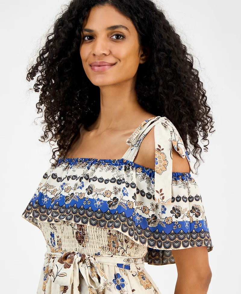 Anne Klein Women's Printed Tie-Waist Off-The-Shoulder Dress