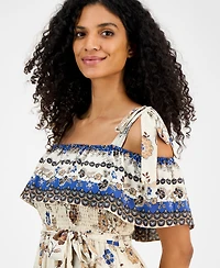 Anne Klein Women's Printed Tie-Waist Off-The-Shoulder Dress