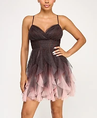 pear culture Junior's Sweetheart-Neck Ombre Mesh Fit & Flare Dress