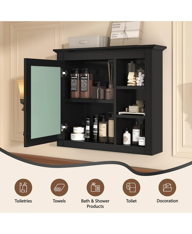 Casainc 30" x 28" Wall Mounted Medicine Cabinet with Mirror and 3 Open Shelves, Bathroom Storage (No Vanity)