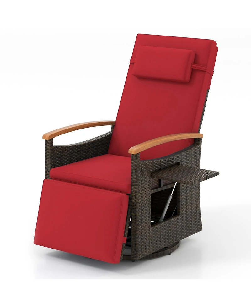 Gymax Set Of 2 Outdoor 360° Swivel Rattan Recliner Chair Patio Wicker Chaise Lounge Chair