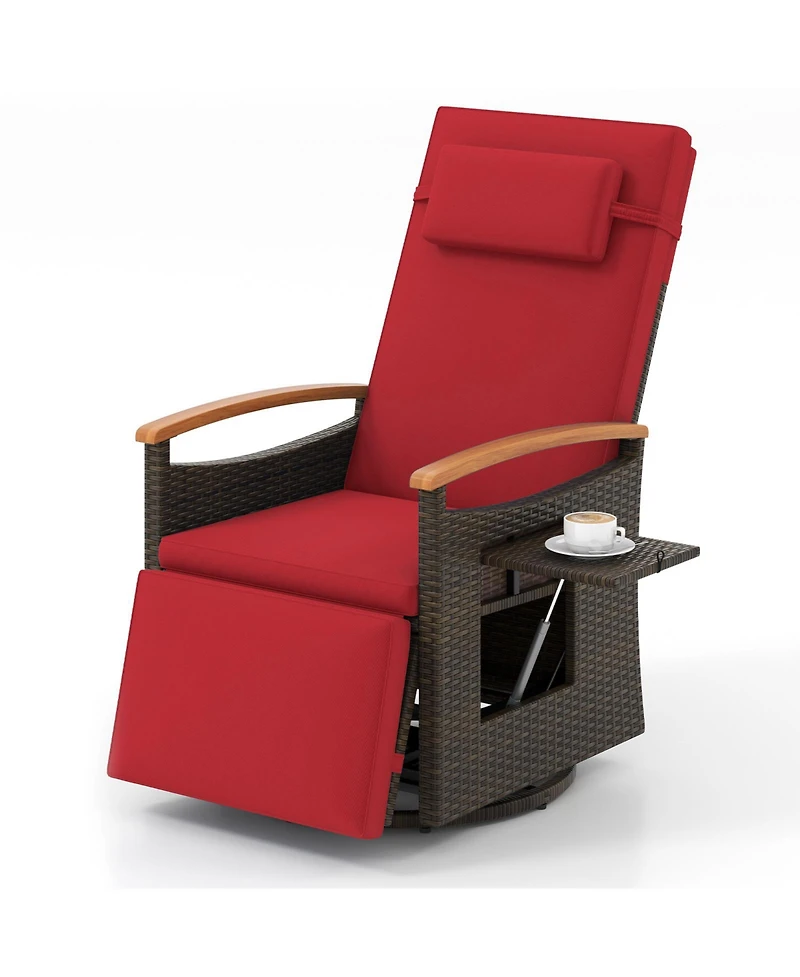 Gymax Set Of 2 Outdoor 360° Swivel Rattan Recliner Chair Patio Wicker Chaise Lounge Chair