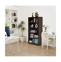 Basicwise Freestanding Classic Wooden Display Bookshelf, Floor Standing Bookcase, with 5 Open Display Shelves