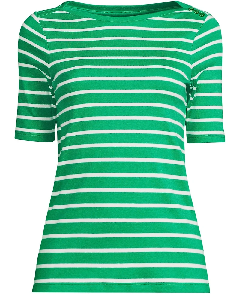 Lands' End Plus Supima Cotton Elbow Sleeve Boatneck Button Shoulder Tee
