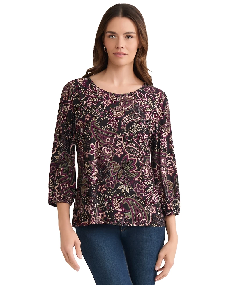 Jones New York Women's Crewneck Puff Sleeve Top