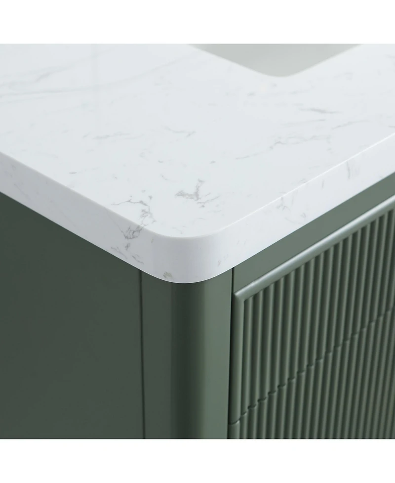 Casainc Fully Assembled 36" Freestanding Single Sink Bathroom Vanity with 2 Handle Sets and Engineered Marble Top