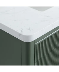 Casainc Fully Assembled 36" Freestanding Single Sink Bathroom Vanity with 2 Handle Sets and Engineered Marble Top