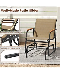 Gymax Patio Glider Chair Set of 2 with Curved Teak Armrests and Breathable Fabric Seat