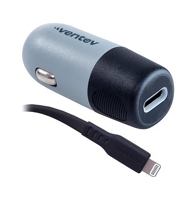 Ventev 20W Ultrafast Usb C Universal Car Charger and Usb C to Apple Lightning Cable-Gray