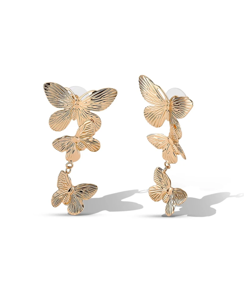 Jessica Simpson Cluster Butterfly Drop Earrings in Gold-Tone