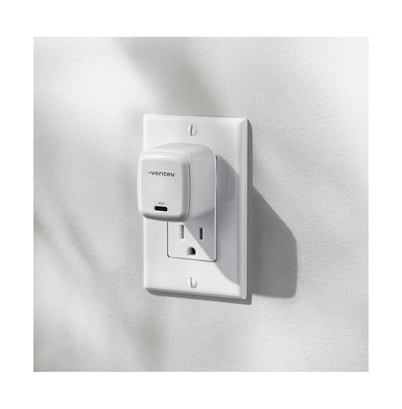 Ventev 45W Ultrafast Usb C Universal GaN Mini Wall Charger and 240W Usb C to Usb C Cable-White