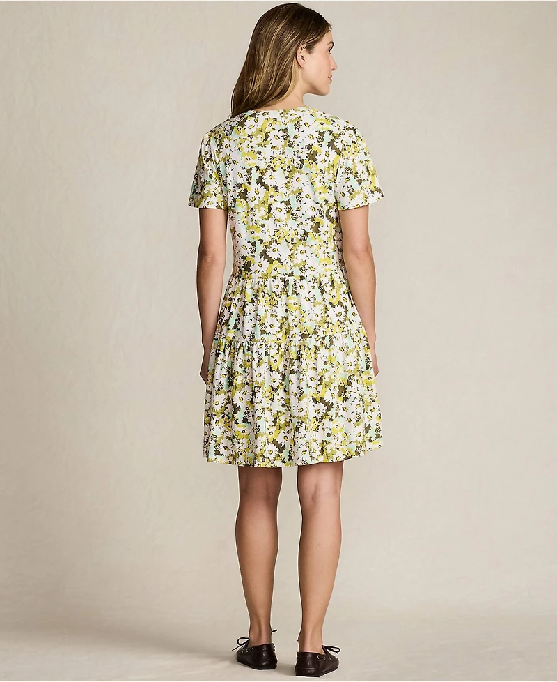 Lands' End Women's Cotton Jersey Tiered Mini Dress