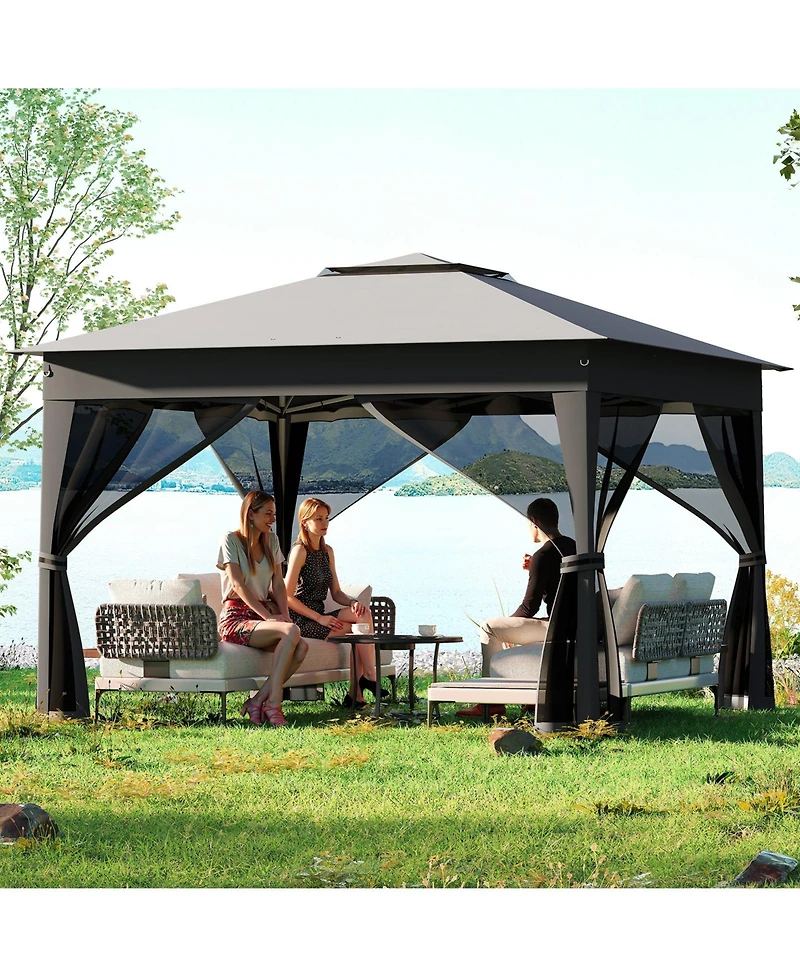 Gymax 11 X 11 Ft Pop up Canopy Tent w/ Mesh Screen Netting Carrying Bag Zippered Doors