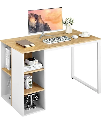 Mecale Computer Desk with 5 Side Shelves and Metal Frame