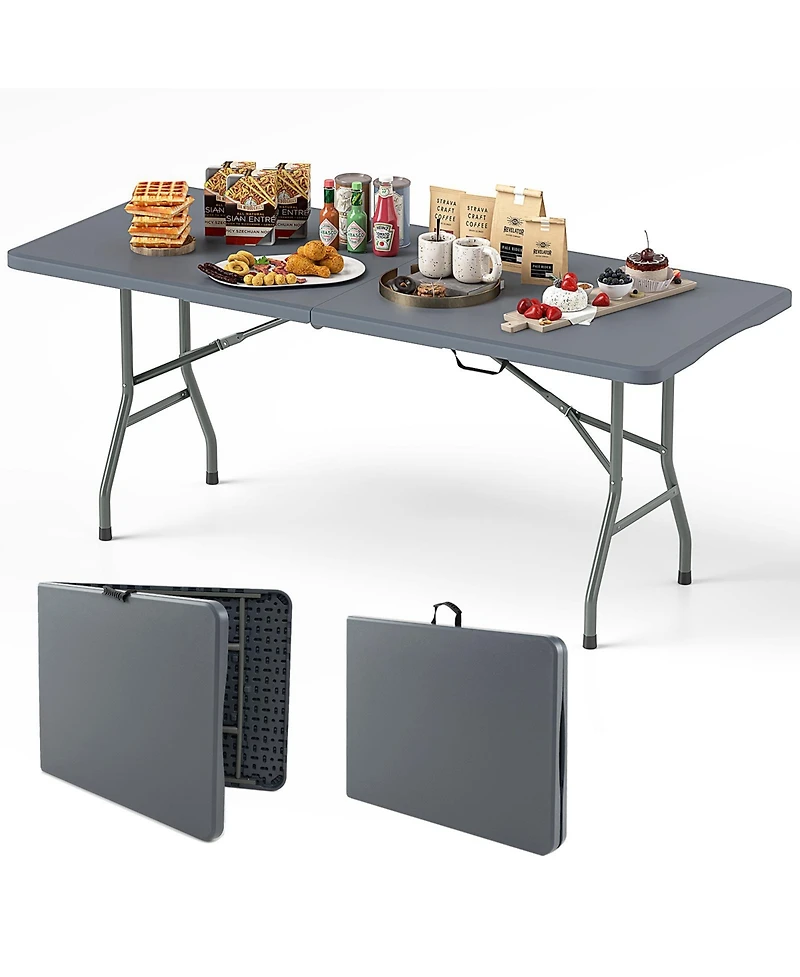 Akiudex 6 ft portable folding table 350 lbs fold-in-half table with hdpe tabletop