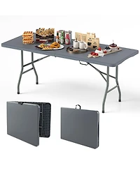 Akiudex 6 ft portable folding table 350 lbs fold-in-half table with hdpe tabletop