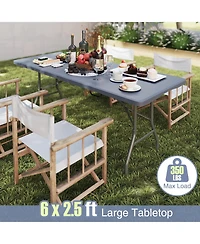 Akiudex 6 ft portable folding table 350 lbs fold-in-half table with hdpe tabletop