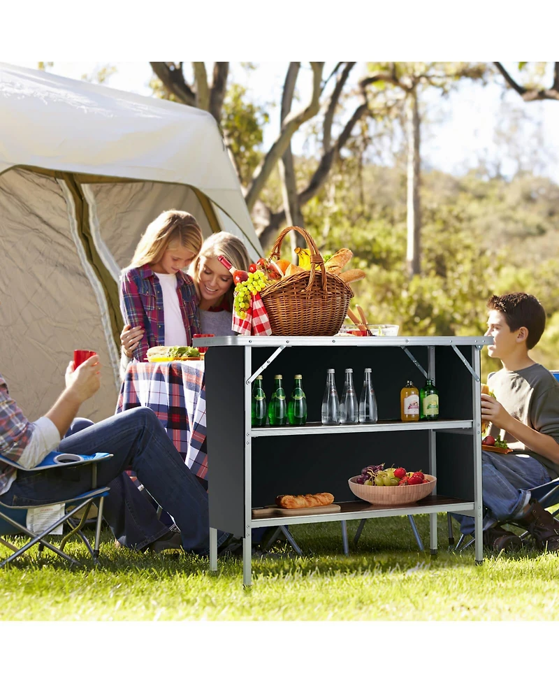 Akiudex folding camping table with 2-tier open shelves for outdoor bbq