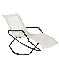 Rocking Sun Lounger, Chaise Lounge Rocker for Sunbathing, Sun Tanning, Foldable, Portable Outdoor Patio Chair, White