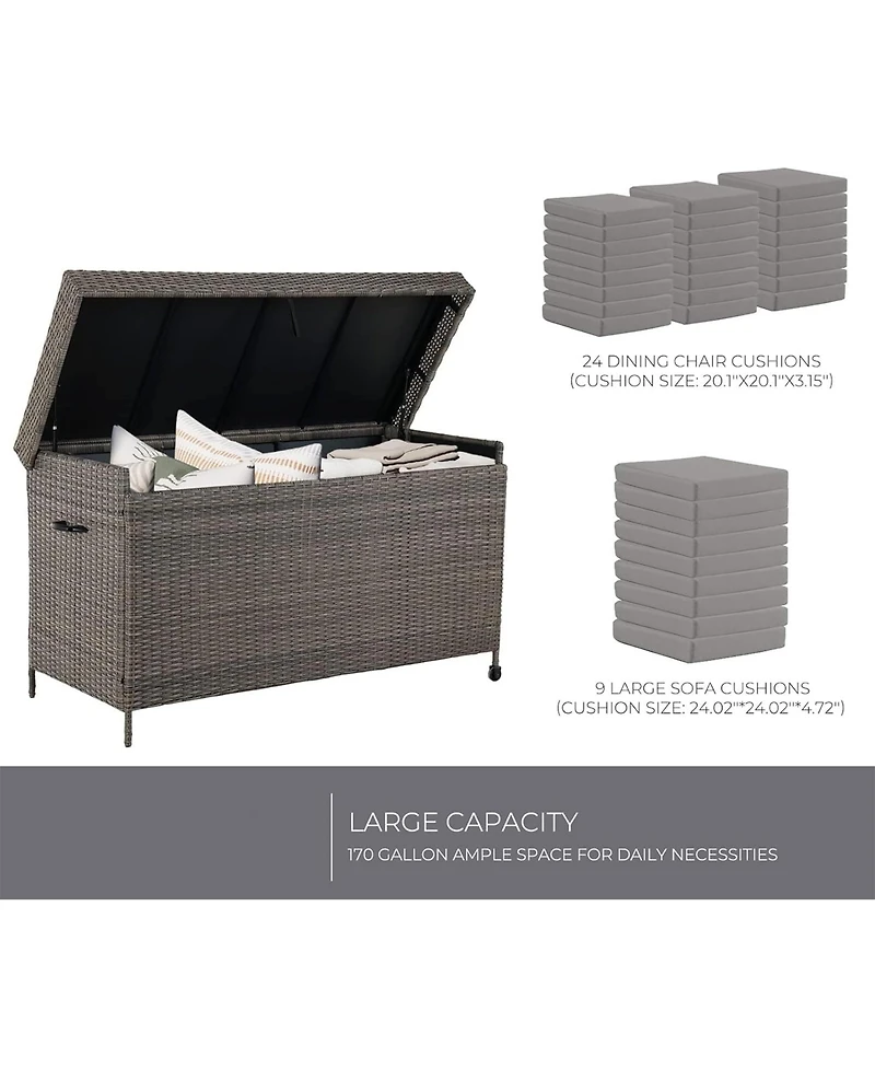 Mondawe Outdoor Resin Willow Storage Box,With Soft Closure Lid And Wheels & Uv/Rain Resistant,Brown