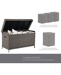 Mondawe Outdoor Resin Willow Storage Box,With Soft Closure Lid And Wheels & Uv/Rain Resistant,Brown