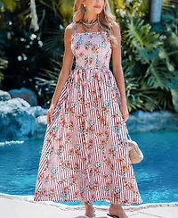 Cupshe Women's Fresh Flowers Striped Maxi Beach Dress