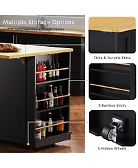 Casainc 53" Kitchen Island With Drop Leaf, Power Outlet, Storage Racks, Rolling Cart on 5 Wheels (No Stools)