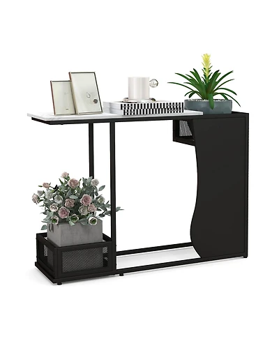 Volenca 43.5 Inch Console Table with Plant Position and Faux Marble Top