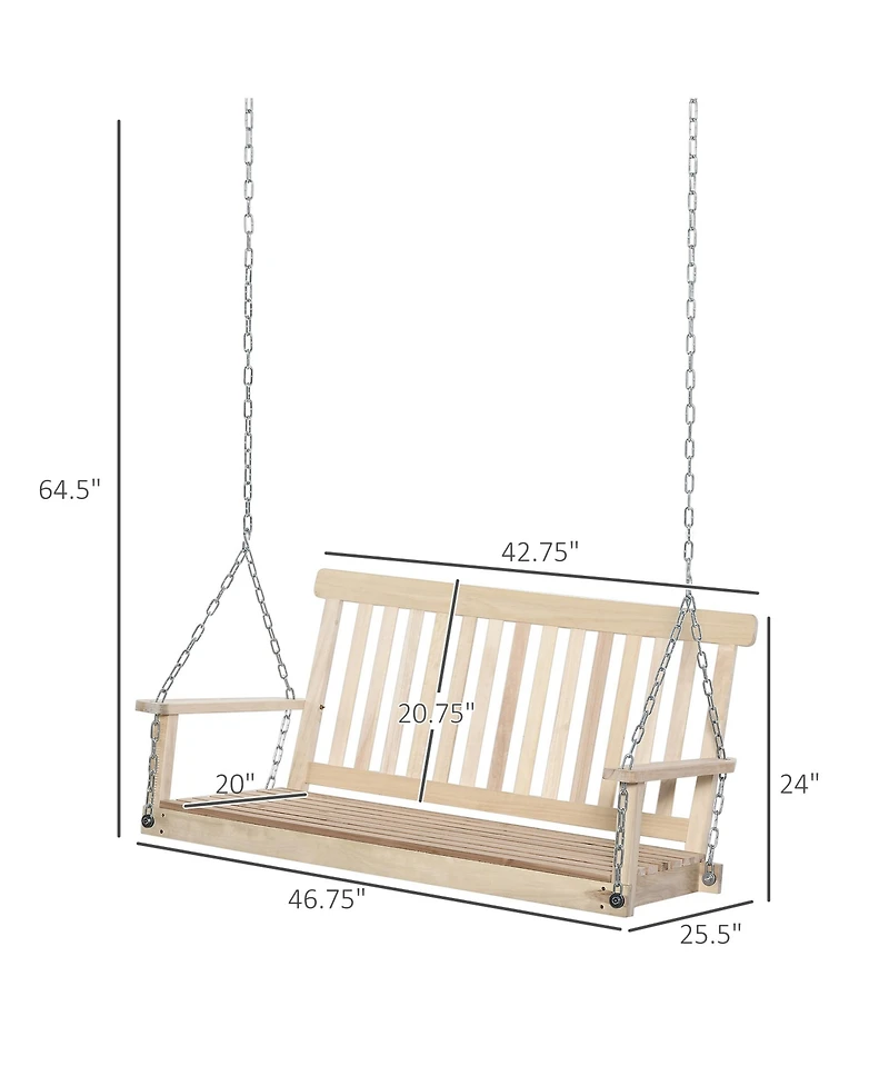 Flynama 2-Seater Hanging Porch Swing Outdoor Patio Swing Chair Seat with Slatted Build and Chains, 440lbs Weight Capacity