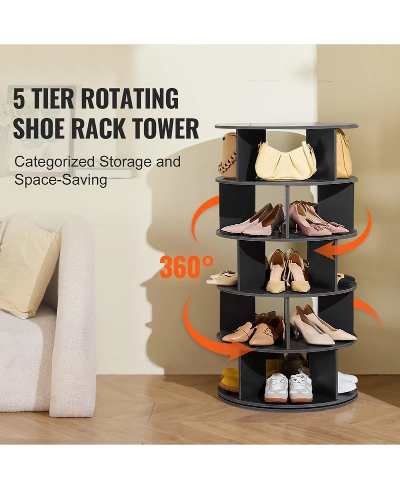 Slickblue 5-Tier Rotating Shoe Rack Tower, 360° Spinning Carousel Organizer for Entryway