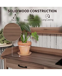 Outsunny Outdoor Garden Potting Bench Table with Hooks,