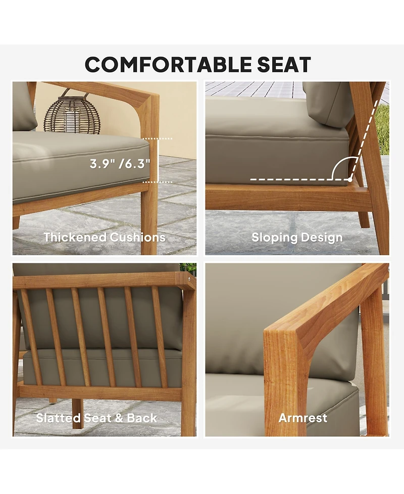 Outsunny 4 Pieces Acacia Wood Patio Furniture Set with Thickened Cushions
