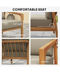 Outsunny 4 Pieces Acacia Wood Patio Furniture Set with Thickened Cushions