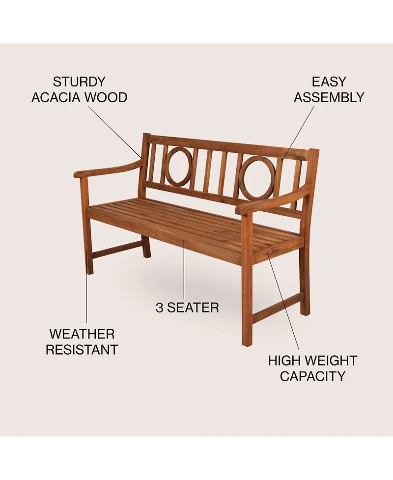 Jonathan Y Apollo Circle Back Acacia Wood Outdoor Garden Patio Bench