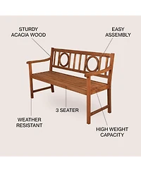 Jonathan Y Apollo Circle Back Acacia Wood Outdoor Garden Patio Bench