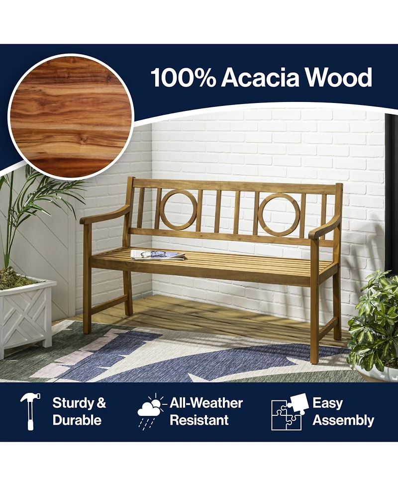 Jonathan Y Apollo Circle Back Acacia Wood Outdoor Garden Patio Bench