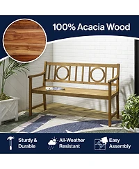 Jonathan Y Apollo Circle Back Acacia Wood Outdoor Garden Patio Bench