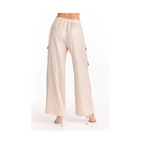 The Noli Shop Womens Milan Linen Shimmer Cargo Pant - Gilded Beige