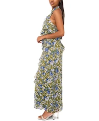 CeCe Women's Sleeveless Halter-Neck Chiffon Maxi Dress