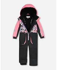 Deux par Girl One-Piece Play Snowsuit Black Retro Flower Print