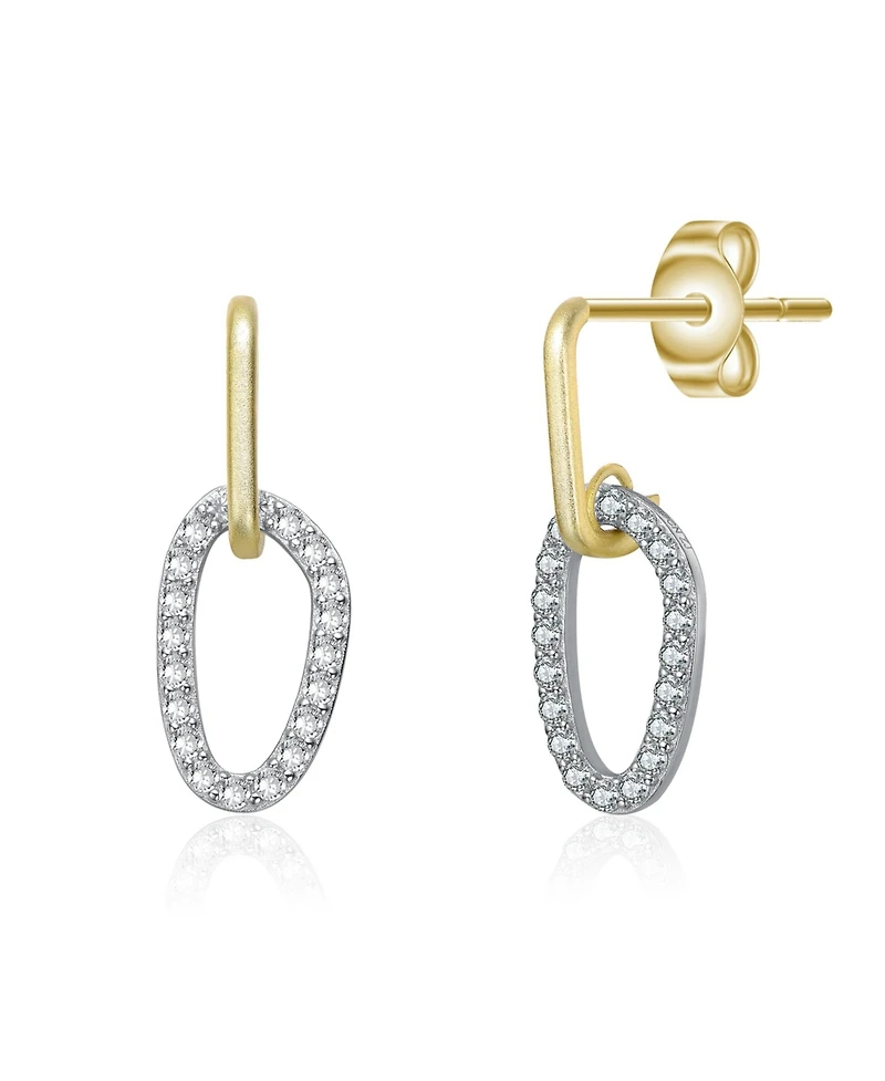 Rachel Glauber Two Tone with Clear Cubic Zirconia Oval Shaped Drop Earrings