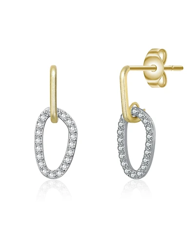 Rachel Glauber Two Tone with Clear Cubic Zirconia Oval Shaped Drop Earrings