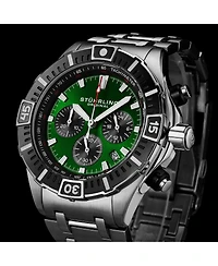 Stuhrling 1022 Men s Chronograph Watch Quartz Movement Green Dial Black Subdials Black Bezel Stainless Steel Bracelet 50M Water Resistant Date Window