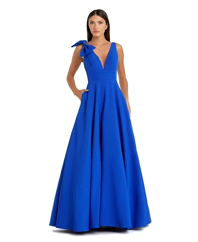 Mac Duggal Women's Crepe Sleeveless V Neck Ballgown With Bow