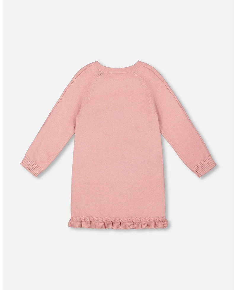 Deux par Girl Knitted Dress Dusty Pink with Unicorn Intarsia